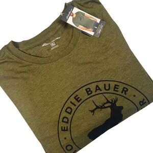 Eddie Bauer Graphic Tee Shirt XL Green Winter Moss Elk Outdoor Outfitter NWT